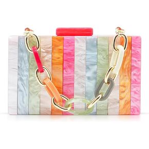 Acrylic Evening Bag, Clutch Purses for Women, Colorful Geometry Motifs Crossbody Bag for Wedding Party (Color)