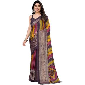 Mohit Creations Aree for Women Bright Moss with Printed & Foli work aree و unstitched blous piece