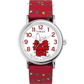 Timex x Peanuts Women's Weekender Holiday 38mm Watch - Red Strap White Dial Silver-Tone Case