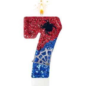 الأحمر والأزرق مع شموع عيد ميلاد Silver Spider Web ، موضوع كرتون العنكبوت ، زخرفة Happy Candle Cake مناسبة للبنين والبنات لوازم حفلات الأطفال (3)
