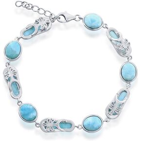 Beaux Bijoux Sterling Silver Larimar Blue Bracelet for Women - Natural Larimar Jewelry - Beautiful Blue Larimar Stones - Larimar Bracelet for Women