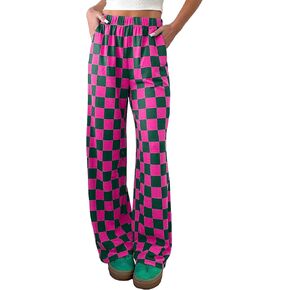Lesore Womens غير رسمية 2-نغمة سراويل طباعة مرنة مرنة عالية الخصر سراويل الساق على الساق مع جيوب