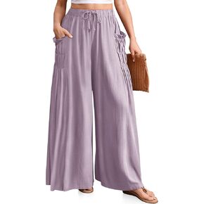 TARSE Women Linen Palazzo Pants Summer Wide Leg Boho Drawstring Casual Lounge Pant Beach Travel Vacation Outfits