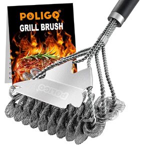 POLIGO BBQ Grill Cleaning Brush Bristle Free & Scraper - Triple Helix Design Barbecue Cleaner - Non-Bristle Grill Brush and Scraper Safe for Gas Charcoal Porcelain Grills - Ideal Grill Tools Gift