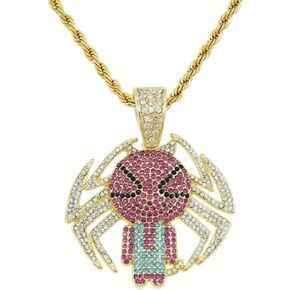 24K Gold Plated Spider Necklace for Men Halloween Popular Hip-hop Pendant with Artificial Stone Trendy Personality Fashion Classic Chain Trendsetter Cool Accessories Pewter Corded Necklaces