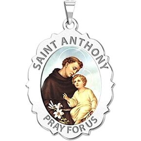 PicturesOnGold.com Saint Anthony Scalloped Religious Medal Color - 2/3 X 3/4 Inch Size of Nickel, Sterling Silver