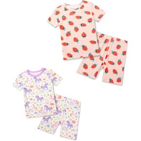 Bamboo Viscose Toddler Girls Kids Pajama Sets Short Summer Cool Snug fit Sleepwear Pjs 4-5T 2pcs Set