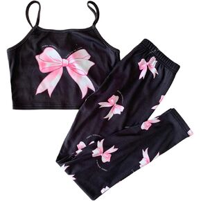 Oyoangle Girl's 2 قطعة Pajama Set لطيف القوس طباعة كامي أعلى وسراويل صالة مجموعات Sleepwear