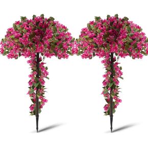 2 حزمة أشجار بوجانفيليا الاصطناعية مع طفرات 4ft 4ft بوجانفيليا زهور النبات مع ارتفاع الأرض نباتات طويلة النابض