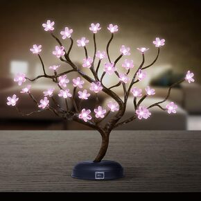 Lighted Cherry Blossom Tree Lamp 18IN Tree Lights with 36 LED, Japanese Cherry Blossom Decor for Indoor and Outdoor, Adapter Plug in/ Battery Powered Tabletop Lamp, UL Listed, Warm White