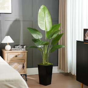 Lifelike Bird of Paradise Artificial Plant 5ft Faux Banana Leaf Tree with White Tall Planter for Home Decor - Perfect Indoor Silk Floor Plant for Living Room, Office, and Bedroom Ambiance Enhancement