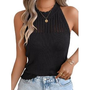 Women's Summer Knit Tank Tops, Racerback High Neck Lightweight Sweater Vest, Dressy Casual Outfits