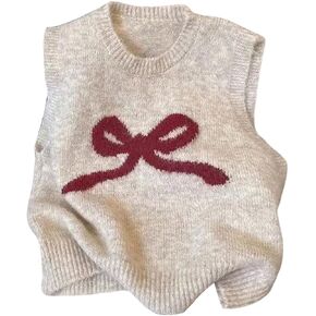 Makemechic Women's Bow Crew Neck Sweater Sweater Sweat Step Steps Lightweight Pullover Tops