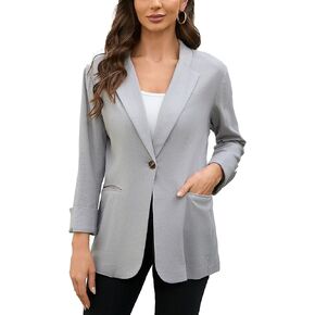 2025 Women's One Button Linen Blazers 3/4 Sleeve Casual Suit Jackets
