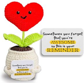 Positive Heart Doll Crochet with Card - Sometimes You Forget You're Awesome - Mother's Day, Birthday, Appreciation Thank You Gift for Coworker, Sister Friend, Teacher, Mom