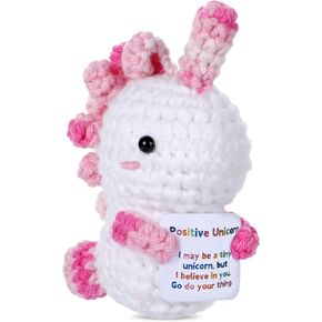 Positive Crochet Unicorn Mini Animal Emotional Support Gifts Inspirational Handmade Knitted Doll Motivational Funny Cute Crocheting Presents for Girl Women Men Friends Family Birthday Decor