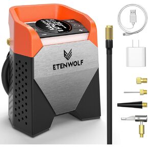 Etenwolf Zephyr S5 ضاغط الهواء المحمول إطارات إطارات ثقيلة ، 160psi و 15600mah مضخة هواء اللاسلكي مع ضوء LED لإطارات السيارات ، الدراجة ، دراجة نارية ، كرات ، بيك آب (برتقالي زاهي)