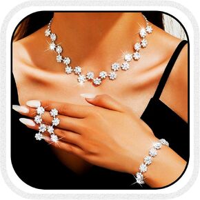 GORAIS Wedding Jewelry Sets Silver Rhinestone Necklace Earrings Set Bridal Costume Jewelry for Women and Brides