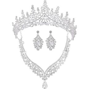Tiaras و Crowns للنساء ، قلادة أقراط Tiaras ، مجموعة المجوهرات الزفاف الكريستالية
