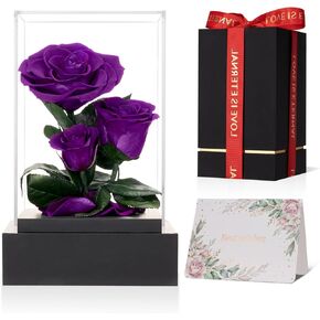 Forever Fresh Flower Preserved Rose - Lasting 3 to 5 Years Immortal Roses Eternal Love for Her Women Mom Wife Girlfriend Grandma Valentines Mothers Day Birthday Anniversary Christmas Romantic Gift Red