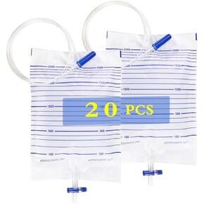 20PCS Urine Drainage Bags for Women/Men,Urinary Bags with Anti-Reflux Valve,2000ml Urine Collection Bag with Easy Switch, Suitable for Health Assisted Catheter Bags
