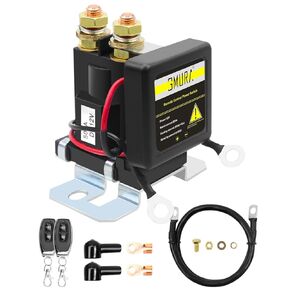 Remote Battery Disconnect Switch 12V, 200A High Current Kill Switch for Car Truck Camper Boat, with 2 Connecting Extension Cables & Remote Key & Dust Cap, Anti-Theft Battery Shut/Cut Off Switch