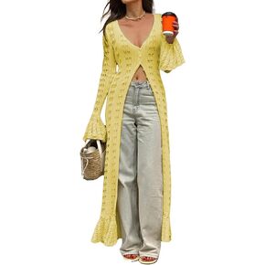 Nrthye Women Cardigans Cardigans Long Cardigans Up Knit Hollow Out Sevents Duster Consities Up Maxi Dress