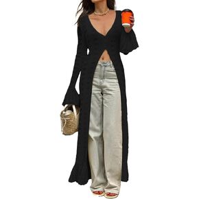 NRTHYE Women Long Crochet Cardigans Button up Knit Hollow Out Elegant Duster Sweaters Cover Up Maxi Dress in Kuwait