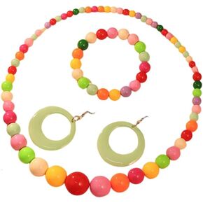 Boho Colorful Acrylic Beads Necklace Candy Color 80s Party Retro Dangle Earrings Summer Vibe Beach Jewelry Set for Women Gift