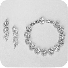 Udylgoon Cubic Zirconia Leaf Dangle Set وأقراط سوار ، مجوهرات زفاف أنيقة مجموعة لحفل الزفاف ، حفلة موسيقية ، حفلة ، وصيفات الشرف