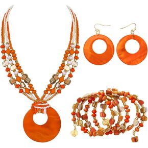 مجموعات المجوهرات للنساء 4 أجهزة كمبيوتر مكتنزة مخرجة MRS MOSTUME MOSTUME JOLLERY for Women Boho Multi Strand Colorful Shell Necklace for Women