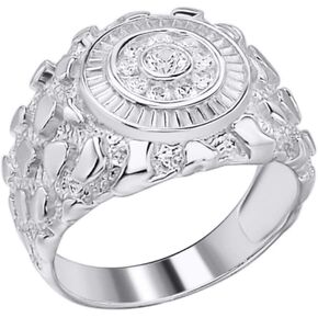 Men's Nugget Ring - Solid 925 Sterling Silver Ring - Iced Micropave Cluster Ring Sizes 6-13 - Great As Pinky Ring
