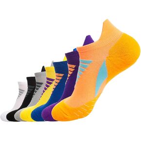 Men's Running Socks Hywellstore Thick Padded Athletic Ankle Socks No Show Running Socks Low Cut Sport Breathable Sock 6 Pairs Multicolor 8-13