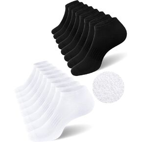 SIXDAYSOX 12 Pack White + Black Mens Ankle Socks with Cushioned Sole Short Casual Socks Size 10-13