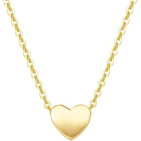 Carleen Solid Real 14K Yellow Gold Tiny Dot 6mm Round Small Cute Simple Heart Necklace Pendant Minimalist Dainty Everyday Fine Jewelry for Women, 16+2 Extender Gold Chain