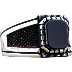 Genuine Solid 925 Sterling Silver Black Onyx Ring for Men