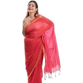Women's Designer Cotton Indian Handloom Khadi Ethnic Saree With Tassels Unstitched Blouse Piece Festival Wear