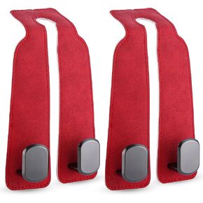4Pcs Car Seat Hooks for Headrest, Sued Leather and Zinc Alloy Purse Hook for Car, Double Hooks Purse Holder for car & Mobile Phone Holder, Car Seat Hanger hooks for Purses & Bags (Black & Silver)