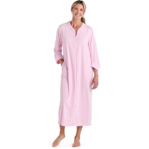 Miss Elaine Women's Long Terry Zipper Robe, with Short Sleeves, and Two Inset Side Pockets