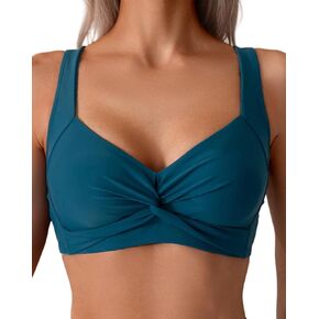 Tainehs Women's Push Up Bikini Top Twist Front V Neck Swimsuit Top Wide Shoulder Straps Bathing Suit Top in Kuwait