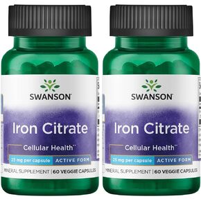 Swanson Iron Citrate 25 Milligrams 60 Veg Capsules (2 Pack)