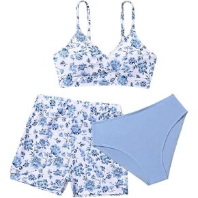 SHENHE Girl's 3 Piece Swimsuits Wrap V Neck Floral Bikini Bathing Suit with Shorts Cover Up
