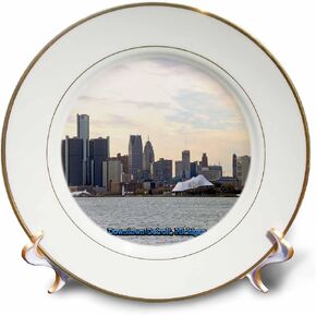 3dRose cp_57008_1 Downtown Detroit, Michigan Porcelain Plate, 8-Inch