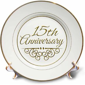 3dRose cp_154457_1 15th Gold Text for Celebrating Wedding Anniversaries-15 Years Married Together-Porcelain Plate, 8-Inch