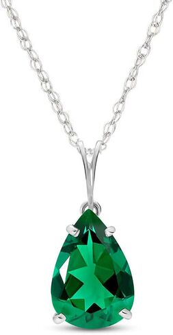 Galaxy Gold GG 14K Solid White Gold Necklace With Pear Shape 3.00 ctw High Polished Genuine Emerald - Grade AAA LAB GROWN GENUINE REAL EMERALD in Saudi Arabia