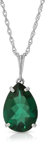Galaxy Gold GG 14K Solid White Gold Necklace With Pear Shape 3.00 ctw High Polished Genuine Emerald - Grade AAA LAB GROWN GENUINE REAL EMERALD in Saudi Arabia