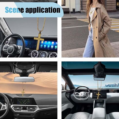 Cross Necklace Pendant Car Mirror Hanging Accessories, Stainless Steel Cross Car Rear View Charm with Bible Verse for Car, Truck, Home, Hanging Cross Car Ornament for Men Women (Silver) in Saudi Arabia