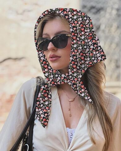 AWAYTR 4 Pcs Triangle Head Scarf Headband for Women Hair Bandanas for Women's Hair Boho Kerchief Headbands (White + Curry + Pink Crushed + Black Crushed) in Saudi Arabia