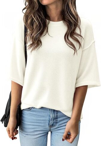 Cicy Bell Womens Oversized Sweaters 3/4 Sleeve Summer Casual Knitted Tops Crewneck Lightweight Loose Pullover Blouses in Saudi Arabia