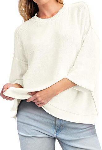 Cicy Bell Womens Oversized Sweaters 3/4 Sleeve Summer Casual Knitted Tops Crewneck Lightweight Loose Pullover Blouses in Saudi Arabia